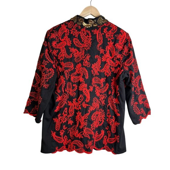 Chico’s Size 2 US 12 L Red Embroidered Paisley Sequin Jacket Blazer Boho Dress - Picture 3 of 7